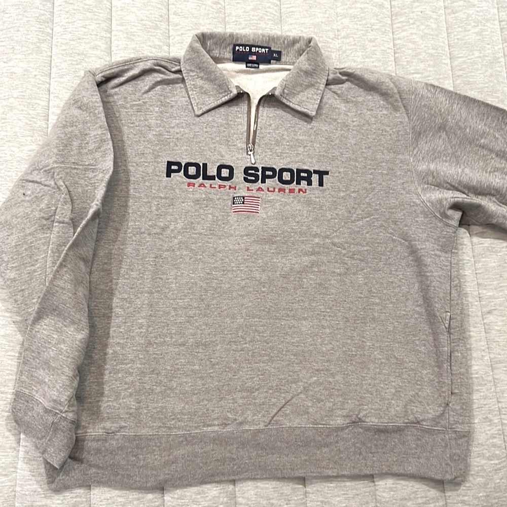 POLO SPORT RALPH LAUREN grey 1/4 zip pullover sweatshirt.  Mens XL   Like New
